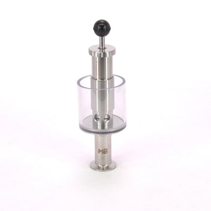 MB® Tri-Clamp Spunding Valve | 2 BAR | 15-30 PSI | 1.5" T.C. | Etched Pressure Scale | Hand Adjustable | Polycarbonate Liquid Cylinder | Stainless Steel - Used