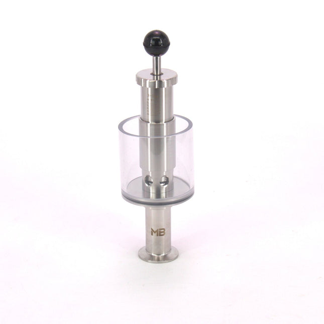 MB® Tri-Clamp Spunding Valve | 2 BAR | 15-30 PSI | 1.5" T.C. | Etched Pressure Scale | Hand Adjustable | Polycarbonate Liquid Cylinder | Stainless Steel - Used