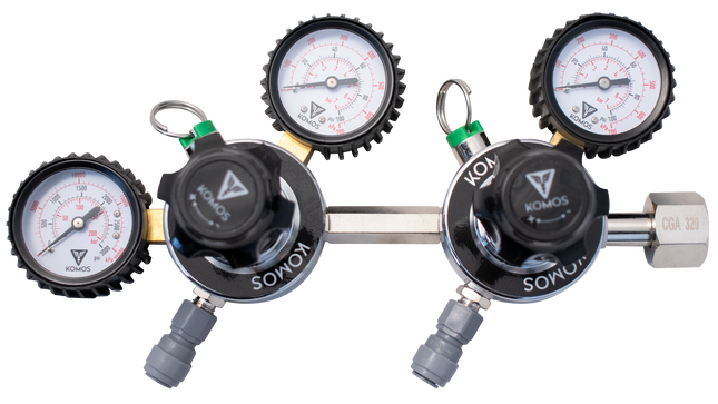 KOMOS Premium Dual Body CO2 Regulator - Three Gauge