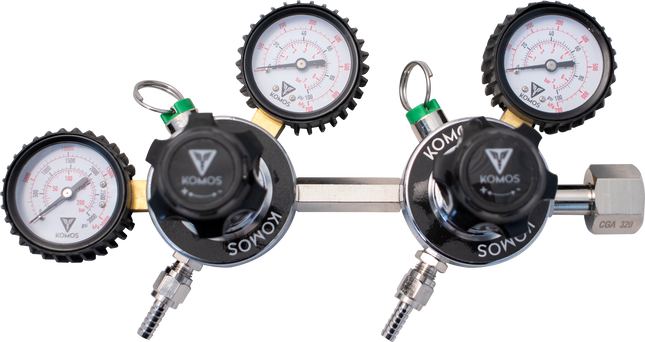 KOMOS Premium Dual Body CO2 Regulator - Three Gauge