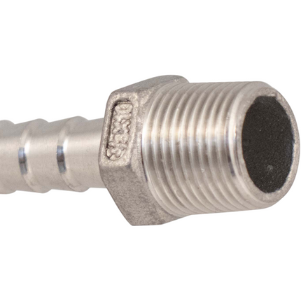 Stainless - 3/8 in. BSPP Male x 10 mm Hose Barb