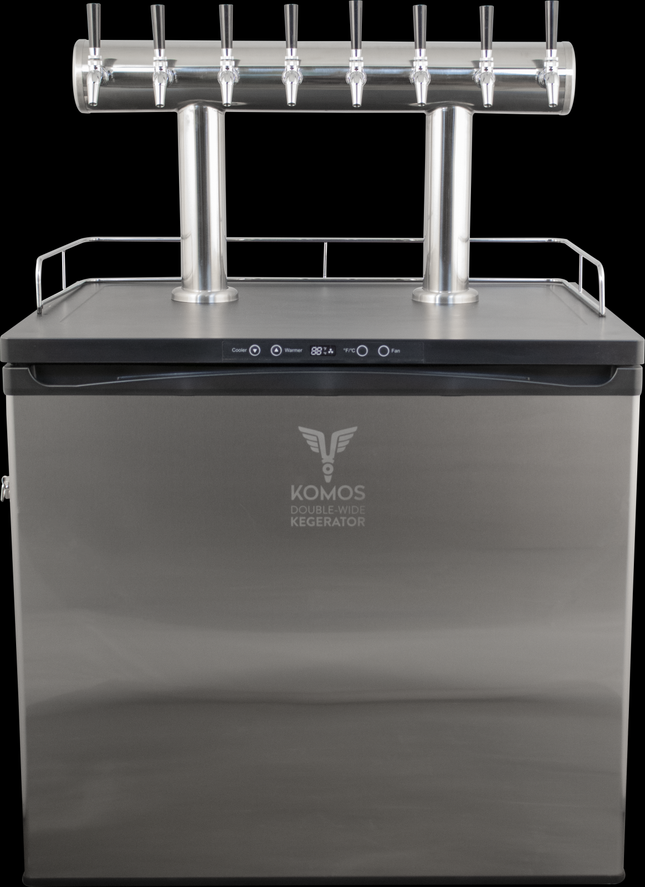 Komos Double-Wide Kegerator with Stainless Double T Bar Tower - 8 Tap