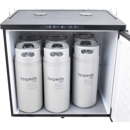 Komos Double-Wide Kegerator with Stainless Double T Bar Tower - 6 Tap