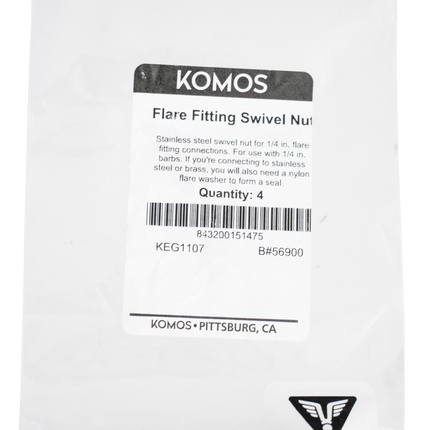 Komos - Flare Fitting - Stainless 1/4 in. Swivel Nut for 1/4 in. Barb - Pack of 4