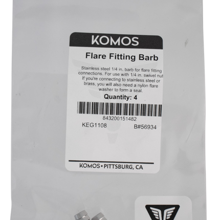 Komos - Flare Fitting - Stainless 1/4 in. Barb - Pack of 4