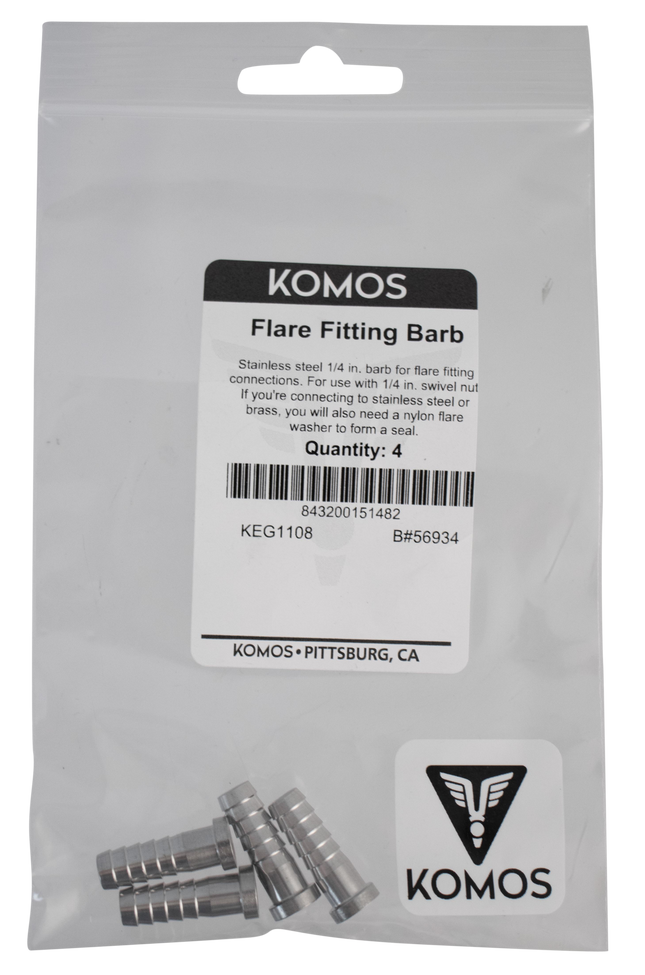 Komos - Flare Fitting - Stainless 1/4 in. Barb - Pack of 4