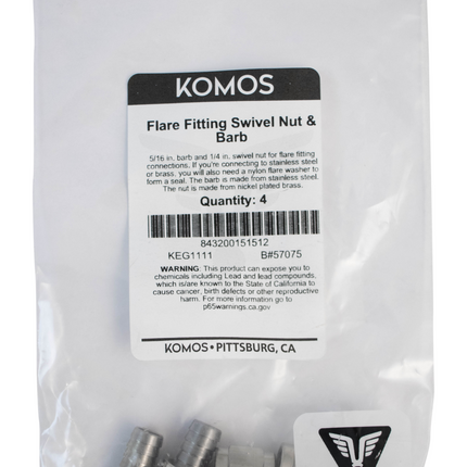 Komos - Flare Fitting - 1/4 in. Swivel Nut & 5/16 in. Barb - Pack of 4
