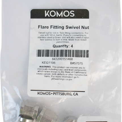 Komos - Flare Fitting - 1/4 in. Swivel Nut for 1/4 in. Barb - Pack of 4