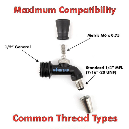 NukaTap Mini Faucet - Plastic - Matte Black - w/ FC Ball Lock Quick Disconnect (QD), Duotight Adapter, Self Closing Spring