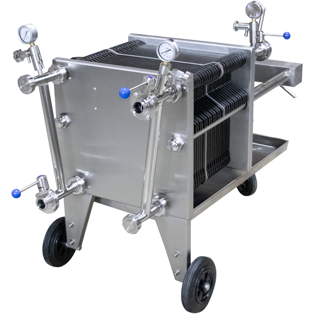 BevBright 40 Plate Filter, 40x40, 1.5" T.C. with Butterfly Valves and Double Filtration