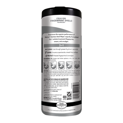 Weiman Stainless Steel 3-in-1 Clean + Shine + Protect - 30 Count Wipes