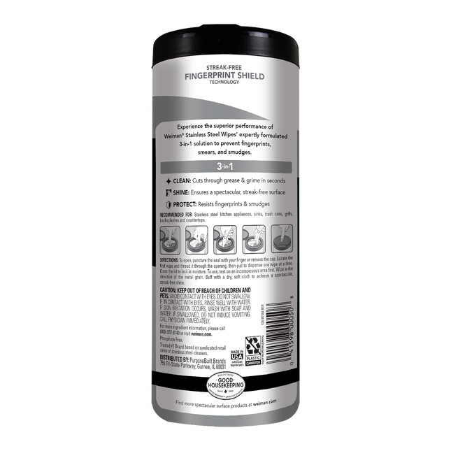 Weiman Stainless Steel 3-in-1 Clean + Shine + Protect - 30 Count Wipes