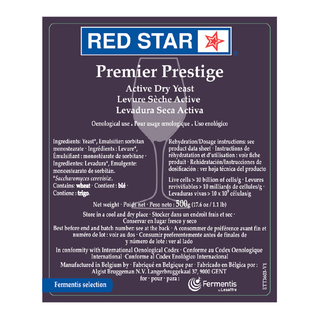 Dry Wine Yeast - Red Star - Premier Prestige (500 g)