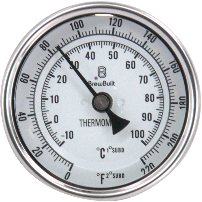BrewBuilt - Thermometer - 1.5 in. T.C. - 3 in. Dial Face x 2 in. Probe