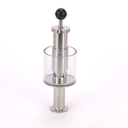 MB® Tri-Clamp Spunding Valve | 2 BAR | 15-30 PSI | 1.5" T.C. | Etched Pressure Scale | Hand Adjustable | Polycarbonate Liquid Cylinder | Stainless Steel - Used